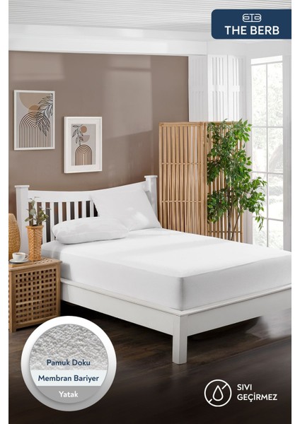 Pamuklu Su Geçirmez Yatak Koruyucu Alez, Tek ve Çift Kişilik, Full Kenar, Beyaz