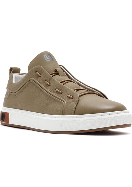 Erkek Bej Bağcıklı Deri Sneaker 25SFD691210
