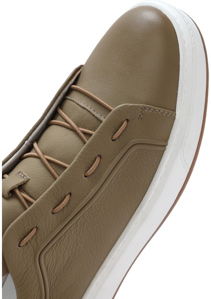 Erkek Bej Bağcıklı Deri Sneaker 25SFD691210