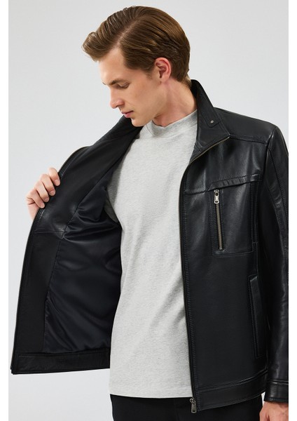 Hugo Erkek Siyah Regular Deri Ceket 24WGE65401M