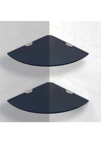 Şık Siyah Cam Köşe Duvar Rafı Seti, 2'li Paket, Estetik ve Kullanışlı Dekorasyon.