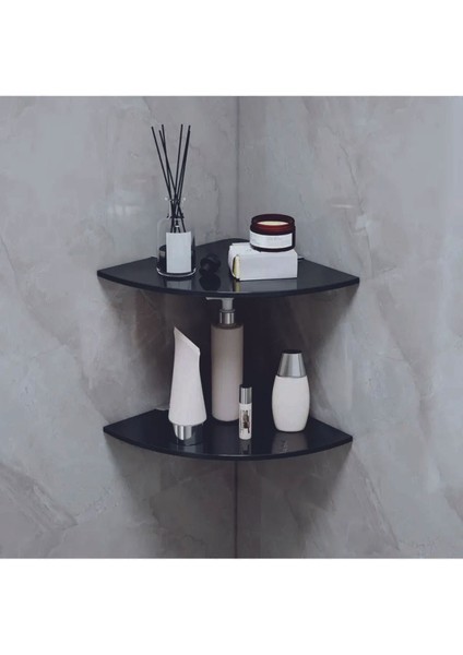 Şık Siyah Cam Köşe Duvar Rafı Seti, 2'li Paket, Estetik ve Kullanışlı Dekorasyon. modelleri