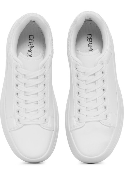 Kadın Beyaz Bağcıklı Kalın Tabanlı Sneaker 25SFD430418