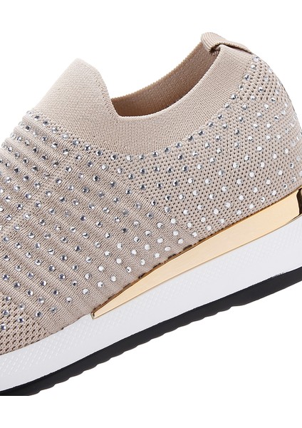 Zero Kadın Bej Kalın Tabanlı Taşlı Sneaker 25SFD43006F