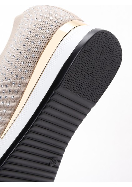 Zero Kadın Bej Kalın Tabanlı Taşlı Sneaker 25SFD43006F
