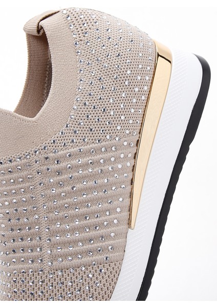Zero Kadın Bej Kalın Tabanlı Taşlı Sneaker 25SFD43006F