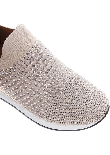 Zero Kadın Bej Kalın Tabanlı Taşlı Sneaker 25SFD43006F