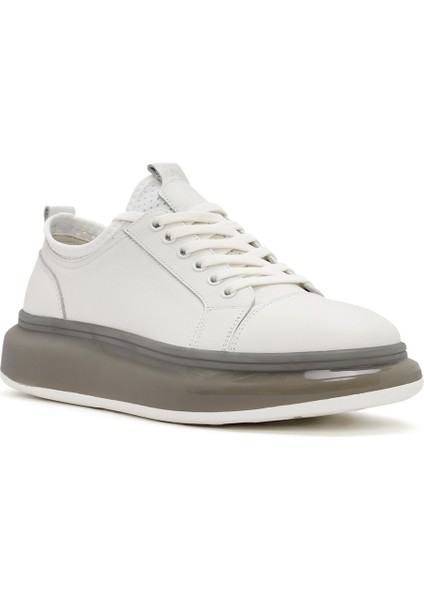 Erkek Beyaz Kalın Tabanlı Bağcıklı Deri Sneaker 25SFD691418