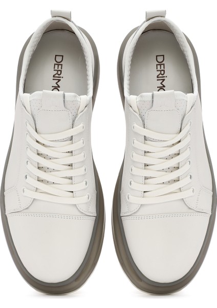 Erkek Beyaz Kalın Tabanlı Bağcıklı Deri Sneaker 25SFD691418