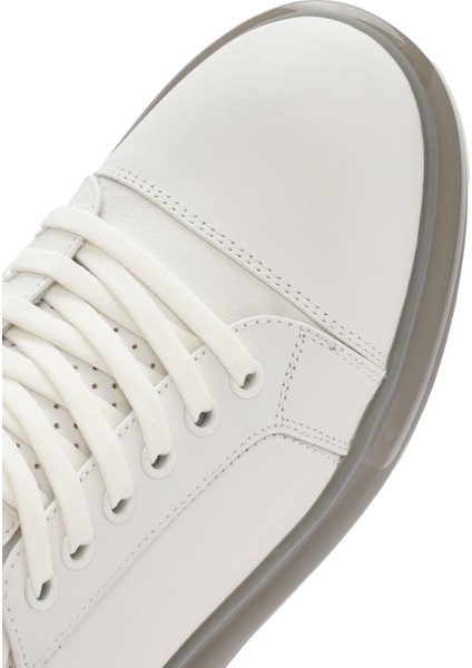 Erkek Beyaz Kalın Tabanlı Bağcıklı Deri Sneaker 25SFD691418