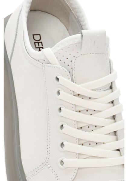 Erkek Beyaz Kalın Tabanlı Bağcıklı Deri Sneaker 25SFD691418