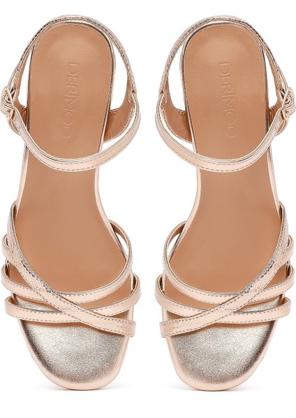 Kadın Pembe Bilekten Tokalı Metalik Kalın Topuklu Sandalet 25SFE466332