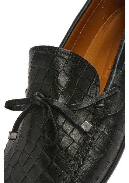 Erkek Siyah Kroko Desenli Deri Casual Loafer 25SFD7544E3