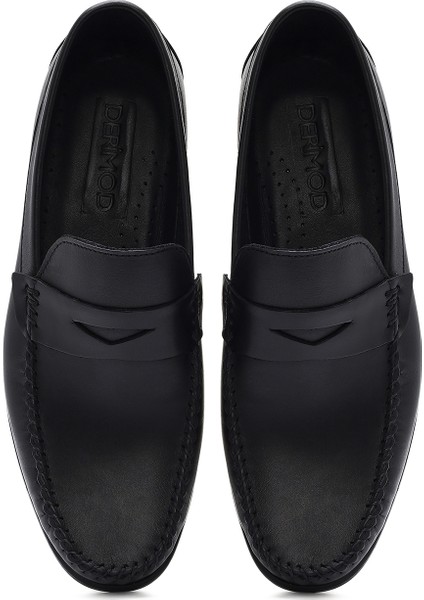 Erkek Siyah Deri Casual Loafer 25SFD754118