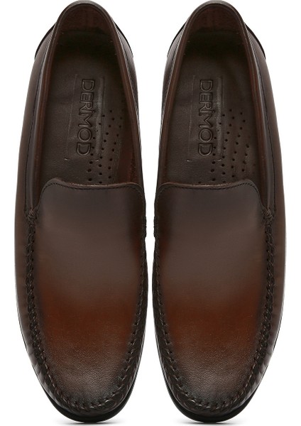 Erkek Kahverengi Deri Casual Loafer 25SFD754018