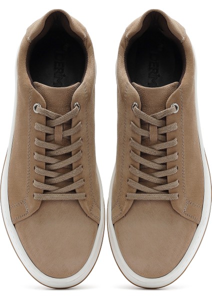 Erkek Bej Bağcıklı Nubuk Deri Sneaker 25SFD6601V3