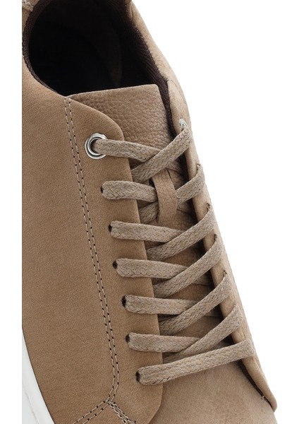 Erkek Bej Bağcıklı Nubuk Deri Sneaker 25SFD6601V3