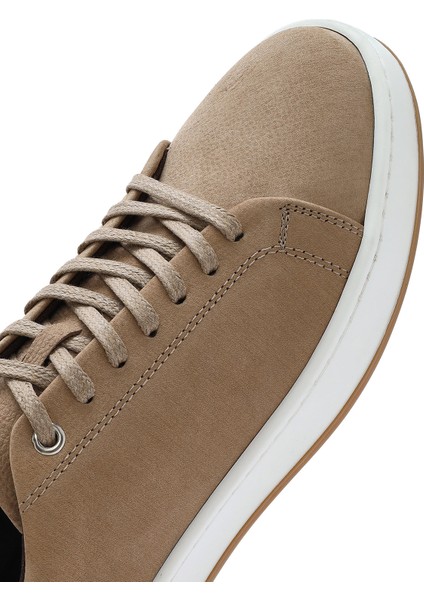 Erkek Bej Bağcıklı Nubuk Deri Sneaker 25SFD6601V3