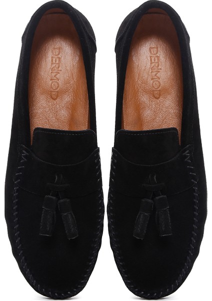 Erkek Siyah Püsküllü Süet Deri Casual Loafer 25SFD754610