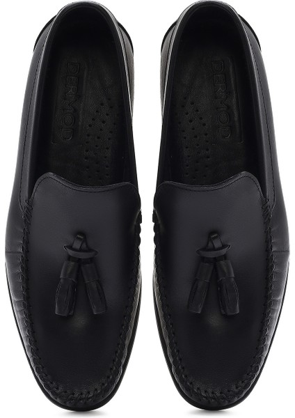 Erkek Siyah Püsküllü Deri Casual Loafer 25SFD754218