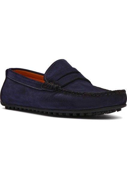Erkek Lacivert Nubuk Deri Casual Loafer 25SFD7545V3