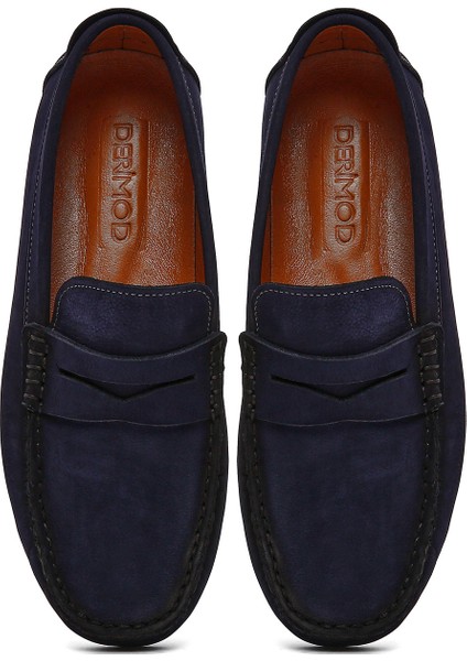 Erkek Lacivert Nubuk Deri Casual Loafer 25SFD7545V3