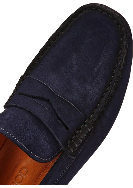 Erkek Lacivert Nubuk Deri Casual Loafer 25SFD7545V3