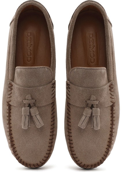 Erkek Bej Püsküllü Süet Deri Casual Loafer 25SFD754610