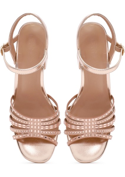 Kadın Pembe Bilekten Bağlamalı Metalik Kalın Topuklu Sandalet 25SFE466732