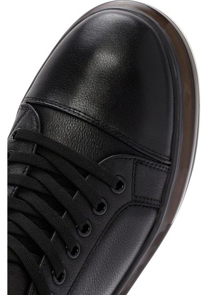 Erkek Siyah Kalın Tabanlı Bağcıklı Deri Sneaker 25SFD691418