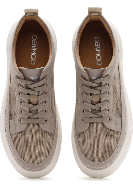 Erkek Bej Bağcıklı Kalın Tabanlı Sneaker 25SFD693314