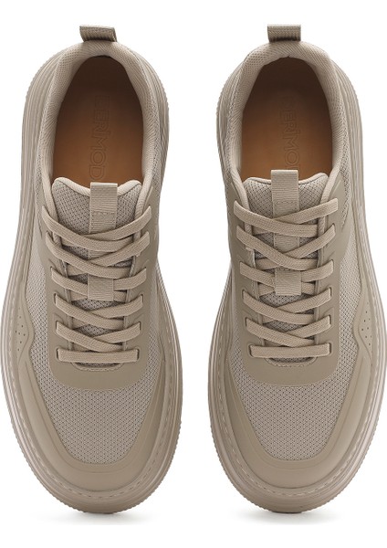 Erkek Bej Bağcıklı Kalın Tabanlı Sneaker 25SFD69366F