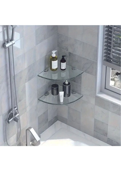 Şeffaf Cam Köşe Duvar Rafı Çift Set, Şık ve Fonksiyonel Tasarım fiyatları