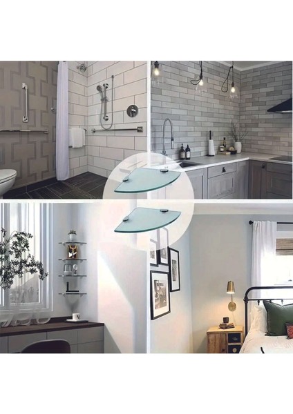 Şeffaf Cam Köşe Duvar Rafı Çift Set, Şık ve Fonksiyonel Tasarım fırsatları