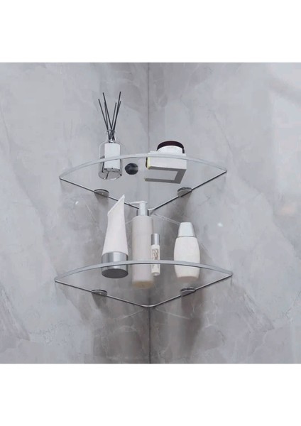 Şeffaf Cam Köşe Duvar Rafı Çift Set, Şık ve Fonksiyonel Tasarım indirimleri