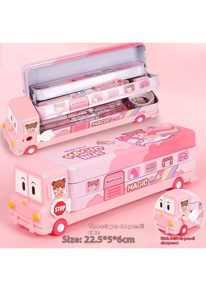 Çocuk Kırtasiye Kutusu Okul Otobüsü Üç Katlı Kalem Kutusu (Yurt Dışından)