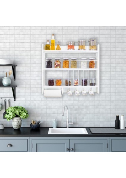 Beyaz Ahşap Duvara Monte Terek Rafı, Şık ve Kullanışlı Baharatlık Dolabı fiyatları