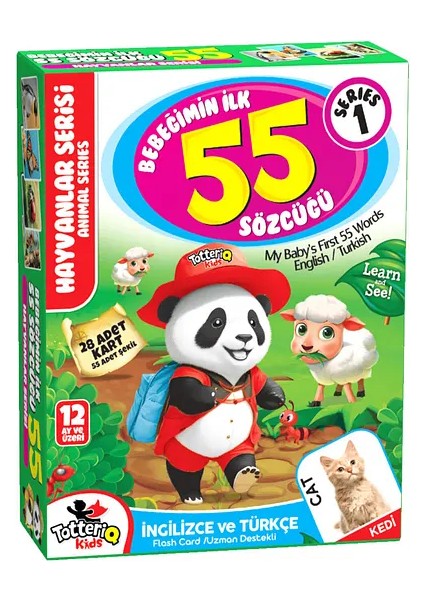 Bebeğimin Ilk 55 Sözcüğü Hayvanlar Serisi Ingilizce ve Türkçe (28 Adet Kart)