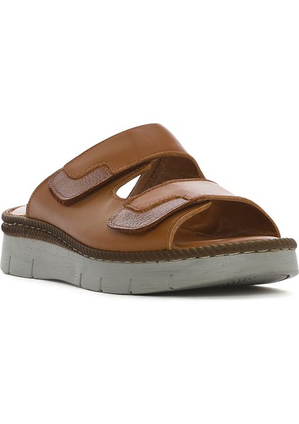 Kadın Taba Çift Bantlı Deri Comfort Terlik 25SFD320918