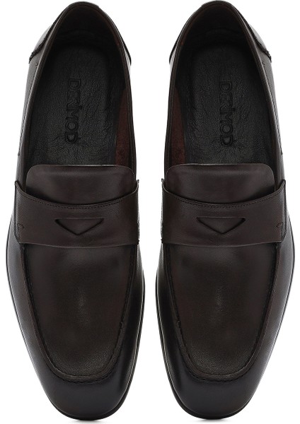 Erkek Kahverengi Deri Casual Loafer 25SFD751118