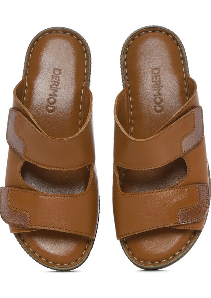 Kadın Taba Çift Bantlı Deri Comfort Terlik 25SFD320918