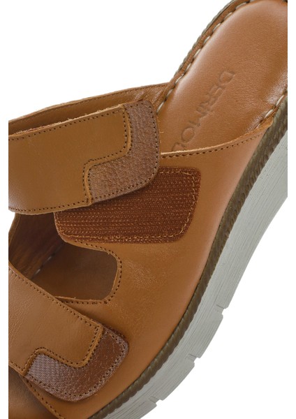 Kadın Taba Çift Bantlı Deri Comfort Terlik 25SFD320918