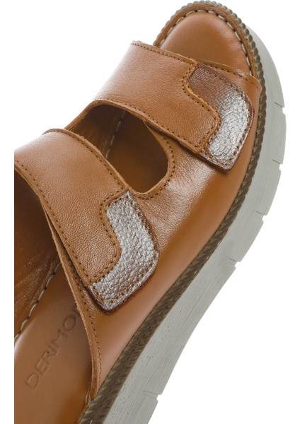 Kadın Taba Çift Bantlı Deri Comfort Terlik 25SFD320918