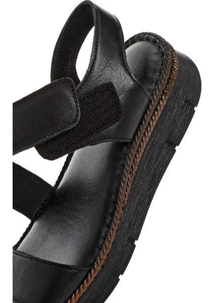 Kadın Siyah Bantlı Deri Comfort Sandalet 25SFD321218