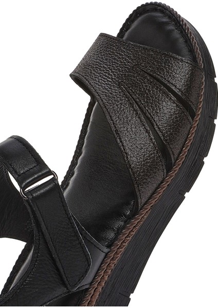 Kadın Siyah Bantlı Deri Comfort Sandalet 25SFD321114