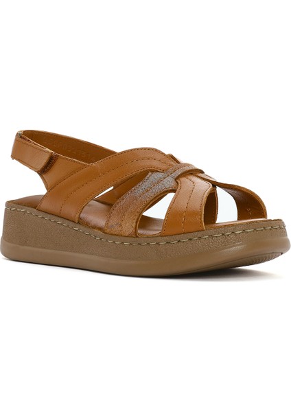 Kadın Taba Kalın Tabanlı Deri Comfort Sandalet 25SFD321314