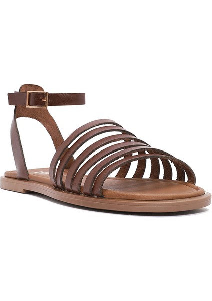 Kadın Kahverengi Bilekten Bağlamalı Deri Bodrum Sandalet 25SFD333318