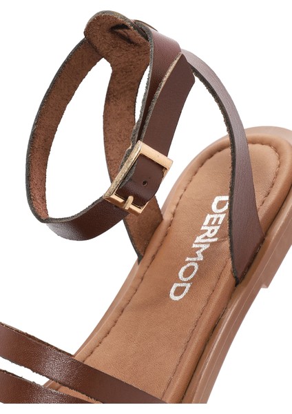 Kadın Kahverengi Bilekten Bağlamalı Deri Bodrum Sandalet 25SFD333318