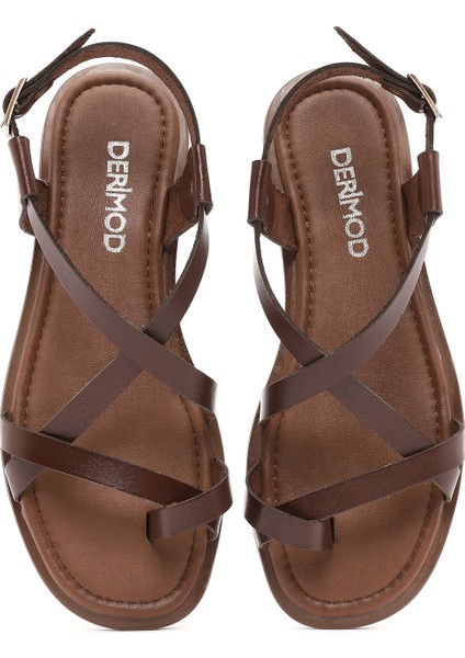 Kadın Kahverengi Parmak Arası Deri Bodrum Sandalet 25SFD333818