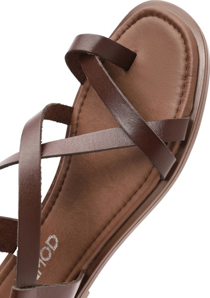 Kadın Kahverengi Parmak Arası Deri Bodrum Sandalet 25SFD333818